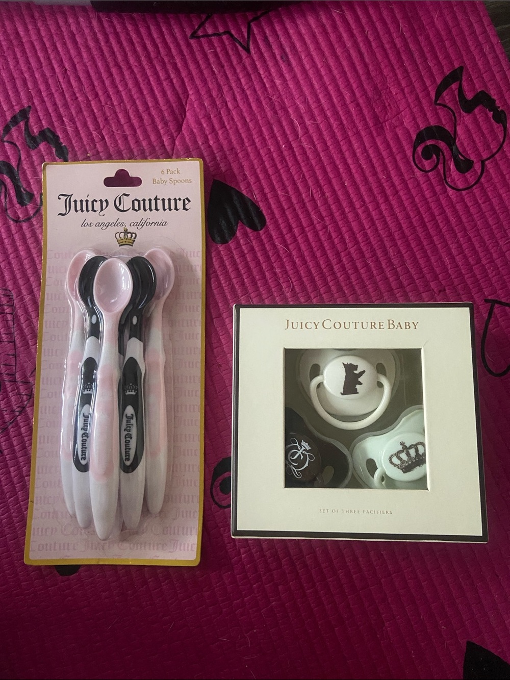 Juicy Couture Pink and Black Baby Spoon & Pacifier Gift Set